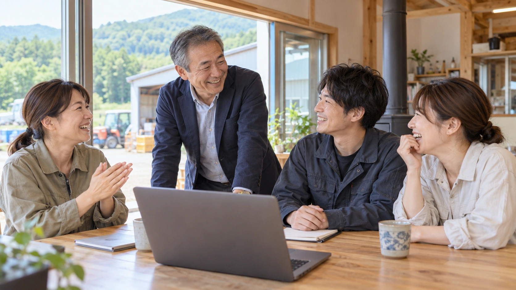 職場で笑顔を交わす経営者と社員を表現したイメージ
